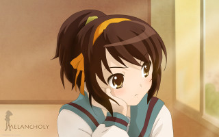 Melancholy girl pony tail room - a window behind her free wallpaper