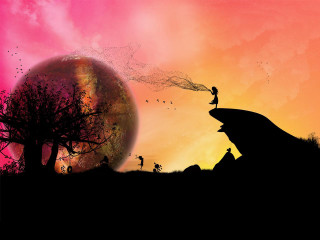 Sunset hilltop silhouette pinksky matte - a pink sky free wallpaper for desktop