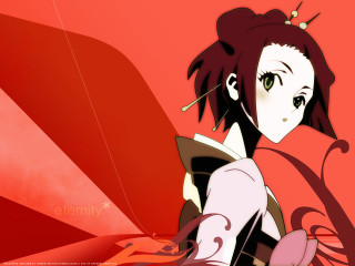 Woman red black outfit umbrella - a red background behind her free wallpaper