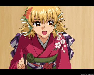 Surprised blonde kimono flower anime - her hair and a flower free wallpaper