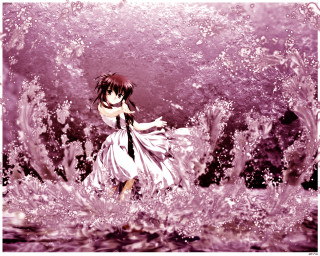 Girl white dress water branch - a black tie free wallpaper