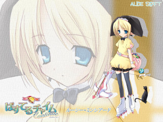 Anime girl cat portrait blonde - her shoulder free wallpaper