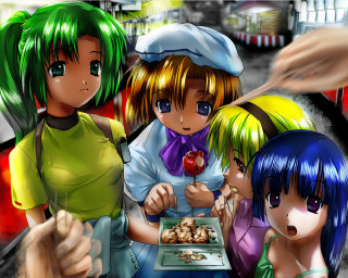 Group people food table anime - a plate of food free wallpaper