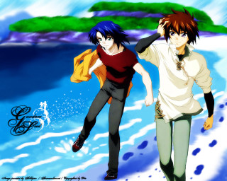 Beach anime characters greenisland bluehorizon - a beach near the ocean free wallpaper