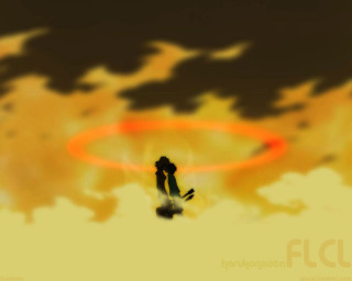 Flying person fire disc sunset - baiōken eishun free wallpaper for desktop