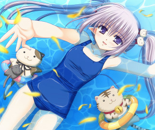Blue dress woman floating pool - a pool free wallpaper