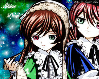 Anime girls green eyes starry - long hair free wallpaper
