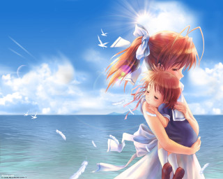 Couple water sky clouds beach - the water together free wallpaper
