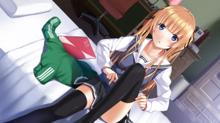 Girl sailor outfit sitting bed - a book in her hand free wallpaper