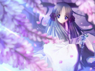 White dress flower bouquet purple - a white dress holding free wallpaper