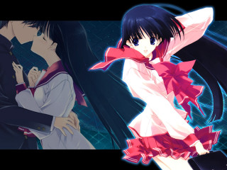 Anime couple hologram school uniform - a red ribbon free wallpaper