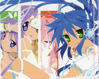 Bluehair greeneyes animegirls mirror smile - blue hair free wallpaper