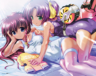 Anime girls bed robot poolside - an anime drawing free wallpaper for desktop
