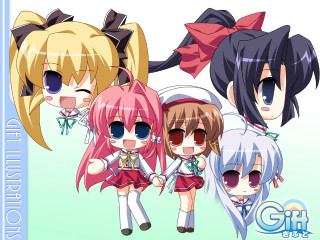 Anime girls colorful hair bows - different free wallpaper
