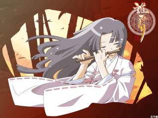 Woman flute longhair miko japan - long hair holding free wallpaper