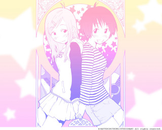 Anime girls starry background pink - background free wallpaper