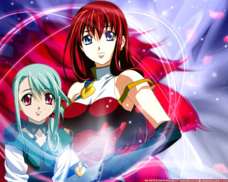 Anime girls hologram aqua green - anime visual free wallpaper