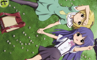Anime girls field flower suitcase - their leg free wallpaper