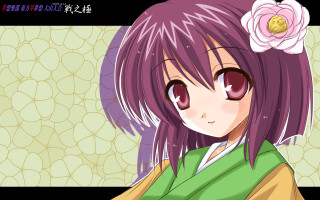 Purple hair kimono flower portrait - sōsaku hanga free wallpaper