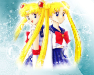 Anime blonde girls bows sailor - their head free wallpaper