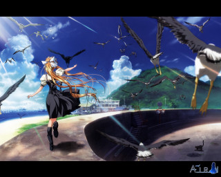 Beach girl birds flying magic - above her head free wallpaper