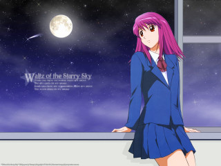 Pink hair girl moon window - a moon in the background free wallpaper