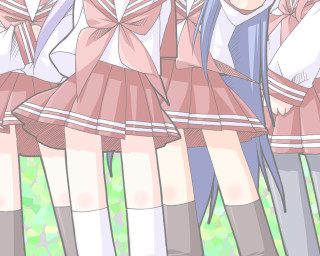 Anime girls school uniform bows - their back free wallpaper