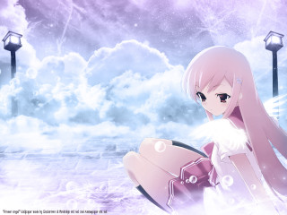 Girl sitting clouds streetlight anime - the ground in front free wallpaper