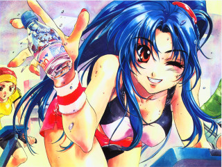 Blue hair girl soda bottle 2 - her shoulder free wallpaper