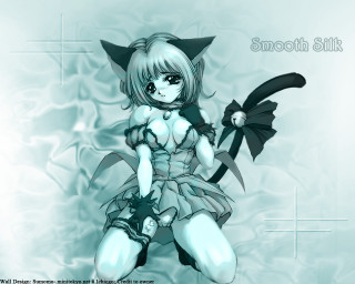 Cat sword girl blue background - furry free wallpaper for desktop