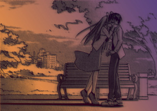Couple kissing park autumn manga - a couple kissing free wallpaper