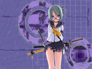 Anime girl sword purple background 2 - a sword and a dress free wallpaper