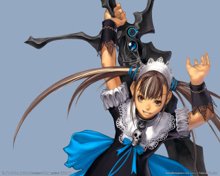 Woman blue dress gun cat - her back free wallpaper