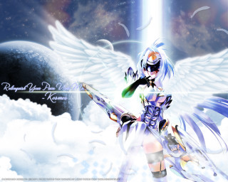 Girl wings sword cloud stars - anime visual free wallpaper for desktop