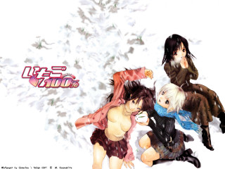 Anime girls snow winter manga 2 - a group of anime characters sitting next free wallpaper
