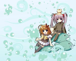 Anime girls cat pillow bow - top of them free wallpaper
