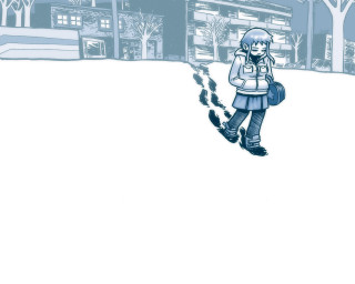 Girl snow walking backpack phone - a building in the background free wallpaper