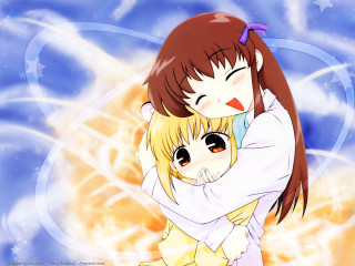 Anime girls hug blue starry - star free wallpaper for desktop