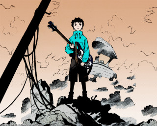 Man rock guitar bird manga - his hand and a bird free wallpaper