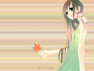 Girl leaf autumn anime dress - striped free wallpaper