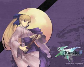Purple samurai portrait moon kimono - art nouveau free wallpaper