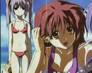 Anime girls bikinis blue sky - a group of anime girls free wallpaper