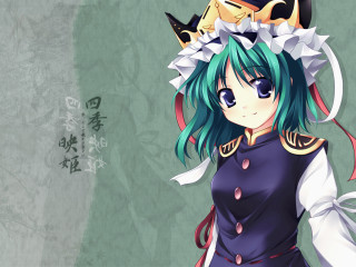 Anime girl green hair cat - her head free wallpaper