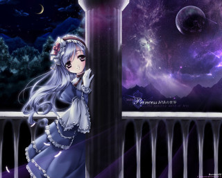 Anime girl blue dress balcony - a balcony free wallpaper