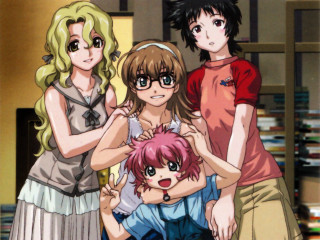 Group girls bookshelf rayonism portrait - young free wallpaper