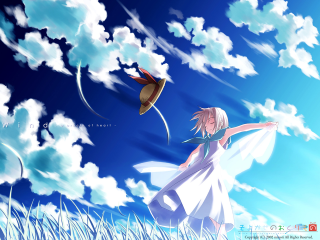Girl white dress kite clouds - cloud behind her free wallpaper