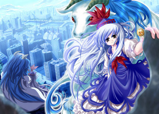 Woman blue dress white horse 2 - official free wallpaper for desktop