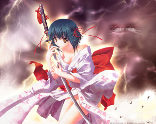 Woman sword redcape anime moon - a lightning background free wallpaper