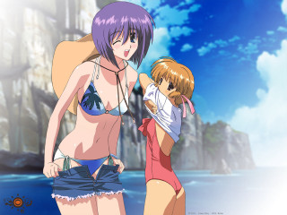Anime girls ocean cliff blue - anime visual free wallpaper for desktop