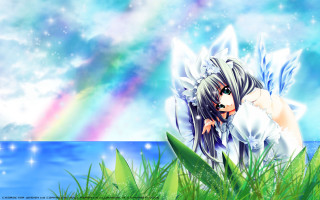 Anime girl rainbow outdoors long - anime art free wallpaper